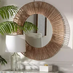 Kirklands Home Round Geona Metal and Seagrass Wall Mirror Best