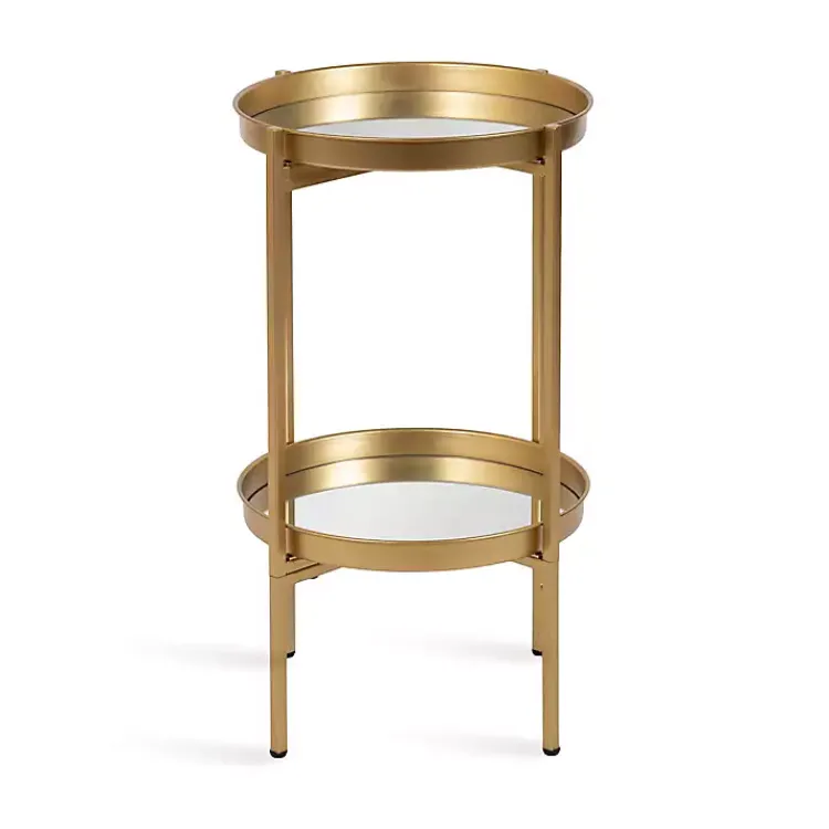 Kirklands Home Round Mirrored Foldable Accent Table Gold Outlet