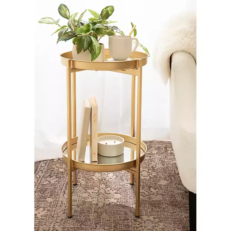 Kirklands Home Round Mirrored Foldable Accent Table Gold Outlet