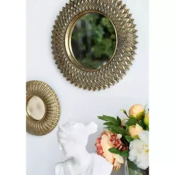Kirklands Home Round Gold Textured Diamond Wall Mirror Sale