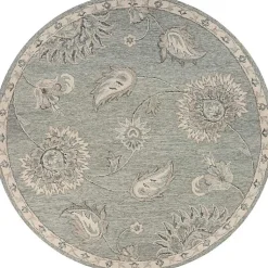 Kirklands Home Round Gray and Botanical Area Rug, 4x4 Blue Outlet