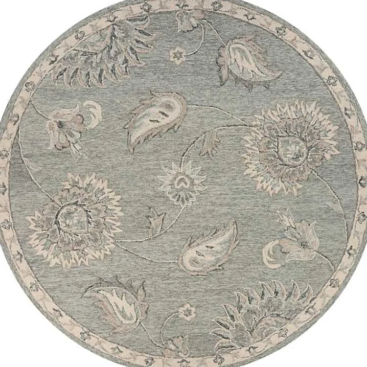Kirklands Home Round Gray and Botanical Area Rug, 4x4 Blue Outlet