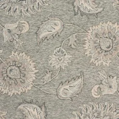 Kirklands Home Round Gray and Botanical Area Rug, 4x4 Blue Outlet