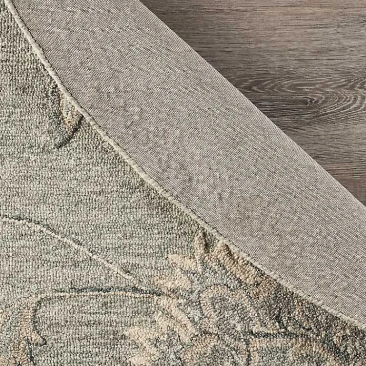 Kirklands Home Round Gray and Botanical Area Rug, 4x4 Blue Outlet