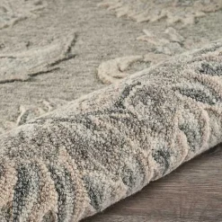 Kirklands Home Round Gray and Botanical Area Rug, 4x4 Blue Outlet