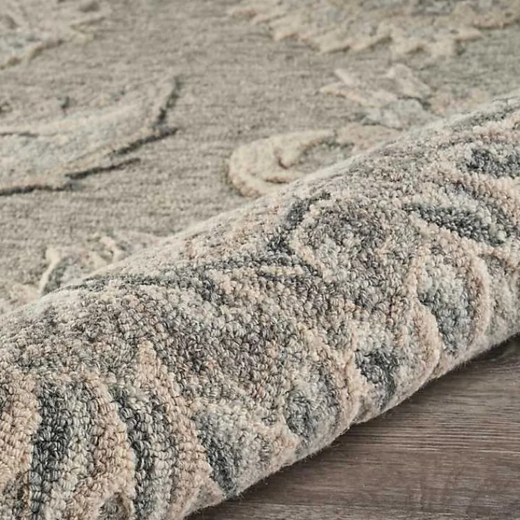 Kirklands Home Round Gray and Botanical Area Rug, 4x4 Blue Outlet
