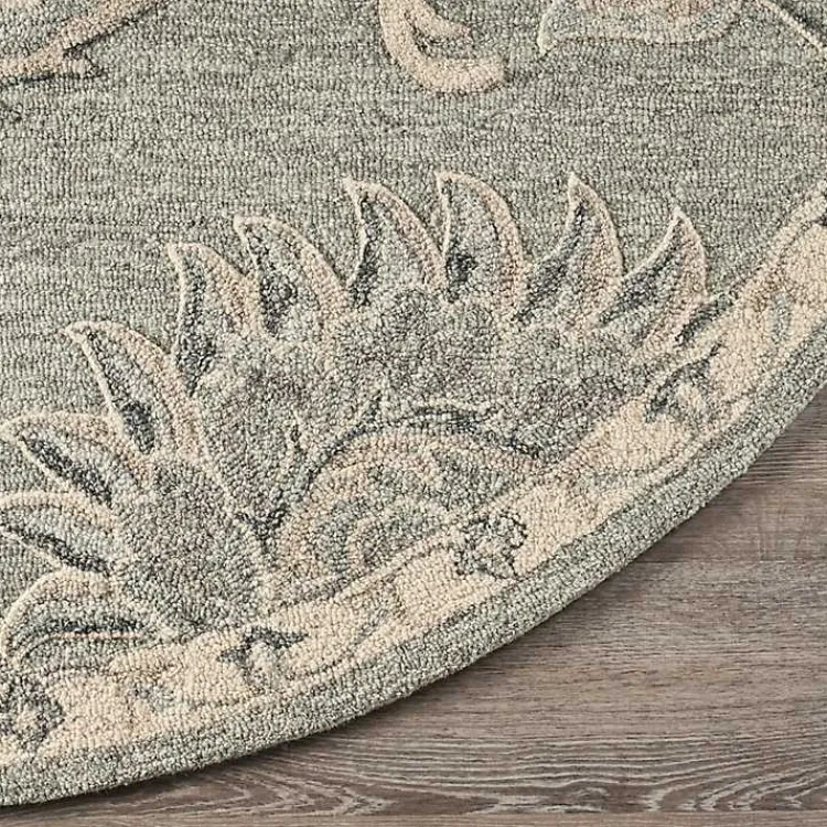 Kirklands Home Round Gray and Botanical Area Rug, 4x4 Blue Outlet