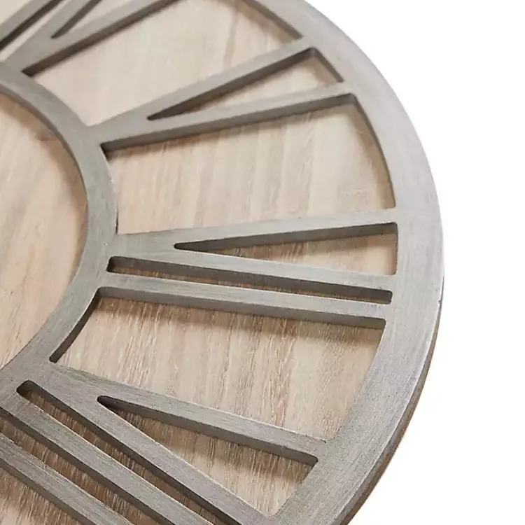 Kirklands Home Round Gray and Natural Wooden Wall Clock Sale