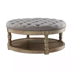 Kirklands Home Round Cepheus Tufted Ottoman Gray Best