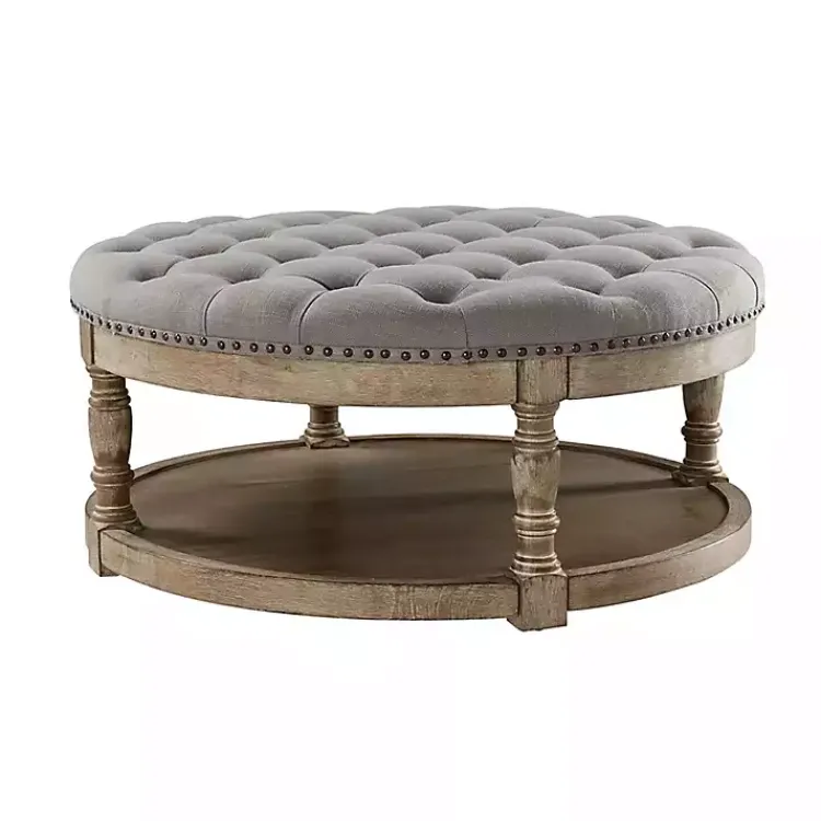Kirklands Home Round Cepheus Tufted Ottoman Gray Best