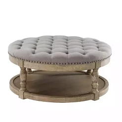 Kirklands Home Round Cepheus Tufted Ottoman Gray Best