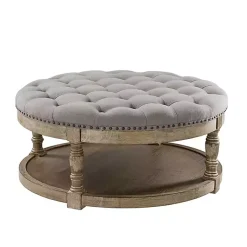Kirklands Home Round Cepheus Tufted Ottoman Gray Best