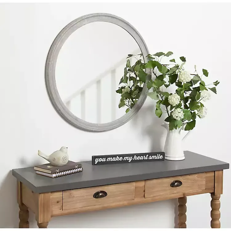 Kirklands Home Round Gray Mansell Wood Wall Mirror Outlet