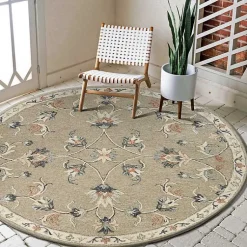 Kirklands Home Round Traditional Floral Area Rug, 4x4 Gray Sale