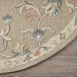 Kirklands Home Round Traditional Floral Area Rug, 4x4 Gray Sale