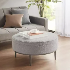 Kirklands Home Round Upholstered Ottoman Gray Online