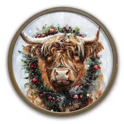 Christmas Art & Wall Decor>Kirklands Home Round Highland Cow Christmas Framed Art Print
