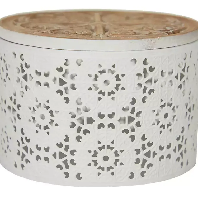 Baskets & Boxes>Kirklands Home Round Intricate Laser Cut Boxes, Set of 3 White