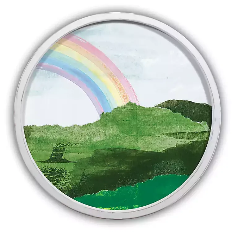 St Patricks Day Decorations>Kirklands Home Round Irish Rainbow Framed Art Print White