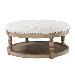 Kirklands Home Round Cepheus Tufted Ottoman Ivory Clearance