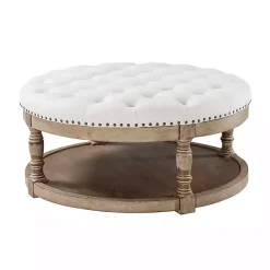 Kirklands Home Round Cepheus Tufted Ottoman Ivory Clearance