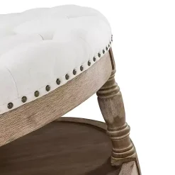 Kirklands Home Round Cepheus Tufted Ottoman Ivory Clearance