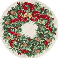 Christmas Decorations>Kirklands Home Round Ivory Vintage Poster Hooked Accent Rug
