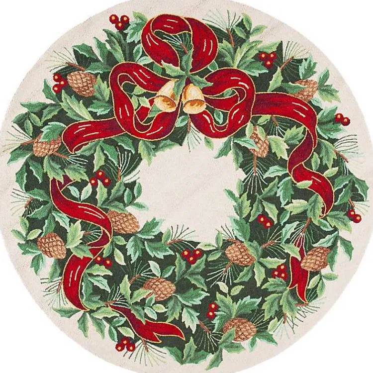 Christmas Decorations>Kirklands Home Round Ivory Vintage Poster Hooked Accent Rug