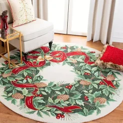 Christmas Decorations>Kirklands Home Round Ivory Vintage Poster Hooked Accent Rug