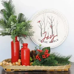 Christmas Art & Wall Decor>Kirklands Home Round Joy to the World Cardinals Wall Plaque White