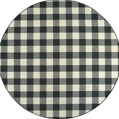 Kirklands Home Round Madura Buffalo Check Outdoor Area Rug, 7 ft. New