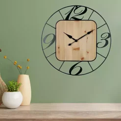 Kirklands Home Round Metal & Square Wood Wall Clock Online