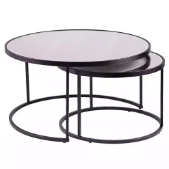 Kirklands Home Round Mirrored Nesting Tables, Set of 2 Black Discount