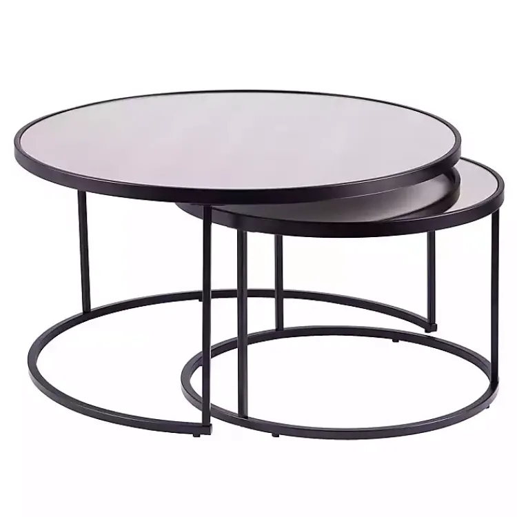 Kirklands Home Round Mirrored Nesting Tables, Set of 2 Black Discount