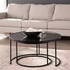 Kirklands Home Round Mirrored Nesting Tables, Set of 2 Black Discount