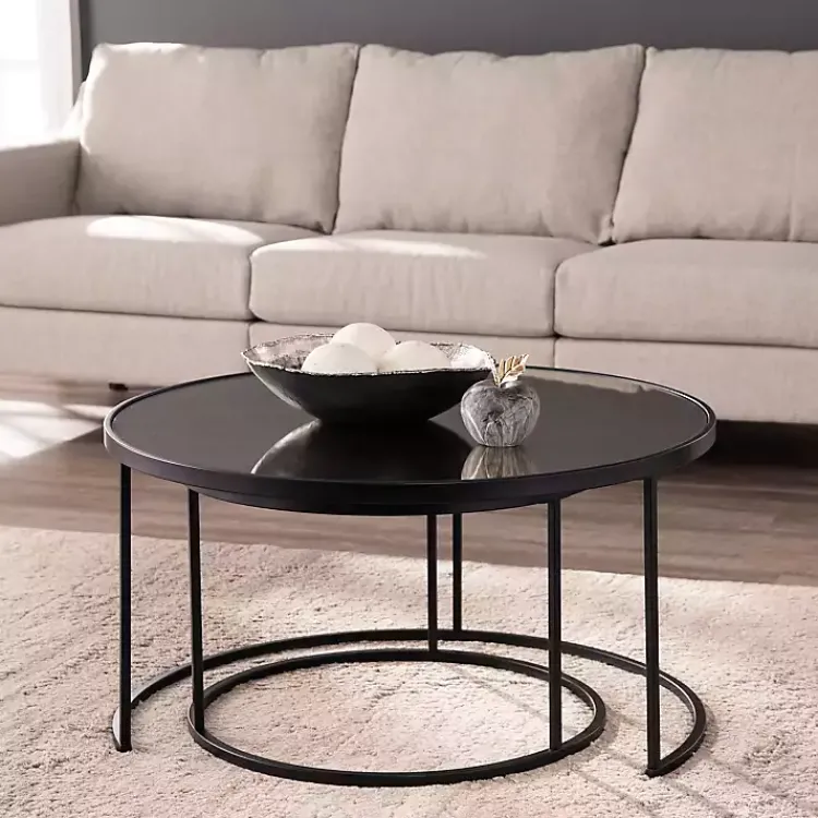 Kirklands Home Round Mirrored Nesting Tables, Set of 2 Black Discount