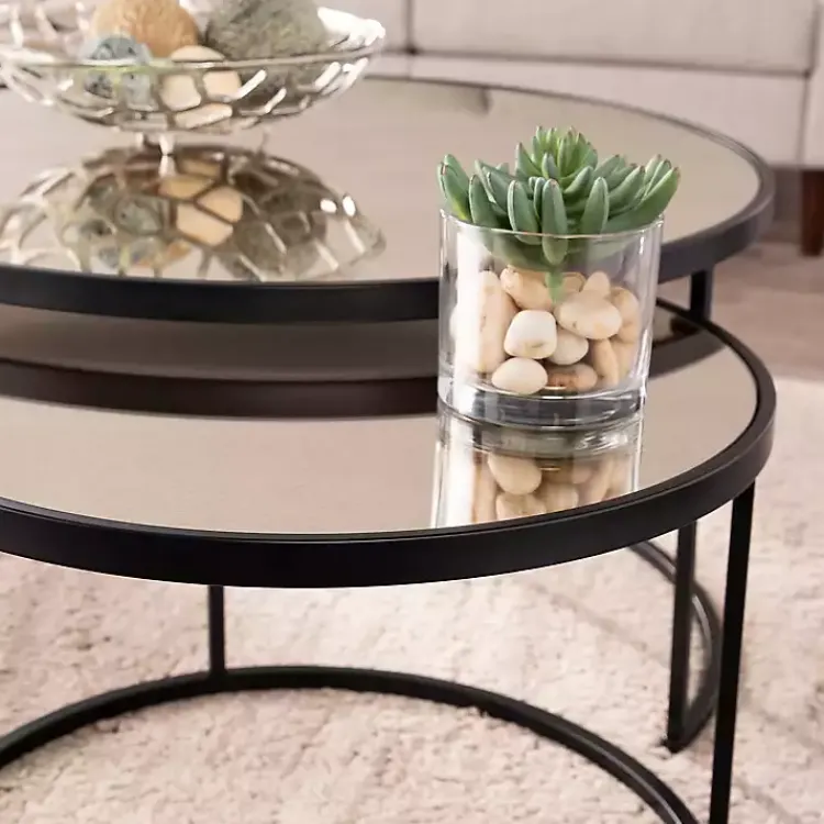Kirklands Home Round Mirrored Nesting Tables, Set of 2 Black Discount