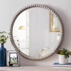 Kirklands Home Round Natural Beaded Wall Mirror New
