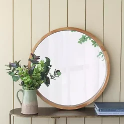 Kirklands Home Round Natural Light Wood Wall Mirror Best