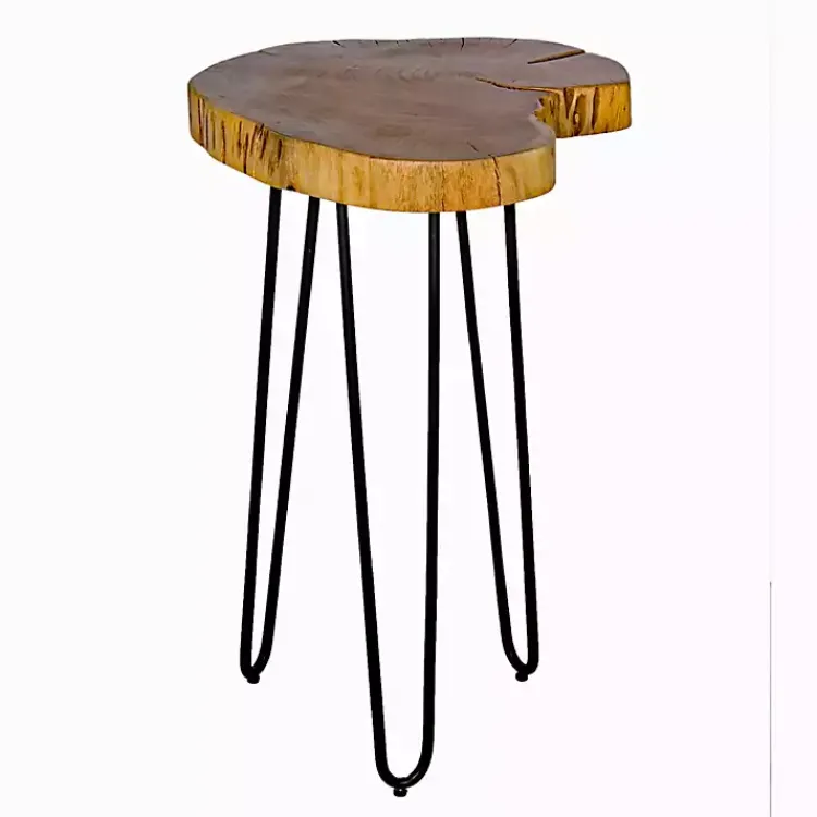Kirklands Home Round Natural Live Edge Hairpin Legs Accent Table Clearance