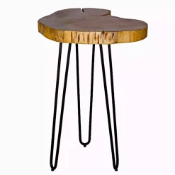 Kirklands Home Round Natural Live Edge Hairpin Legs Accent Table Clearance