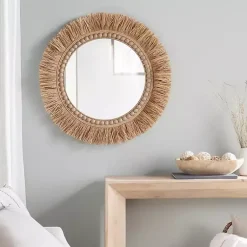 Kirklands Home Round Natural Rattan Beaded Wall Mirror Online