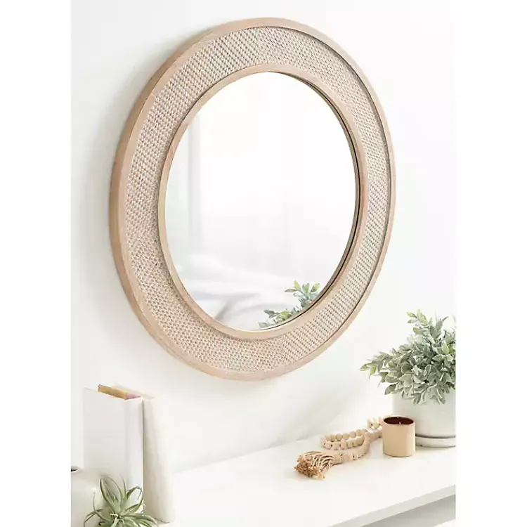 Kirklands Home Round Natural Rattan Wall Mirror New