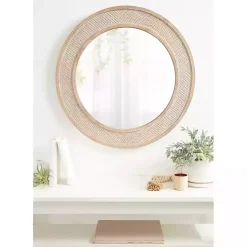 Kirklands Home Round Natural Rattan Wall Mirror New