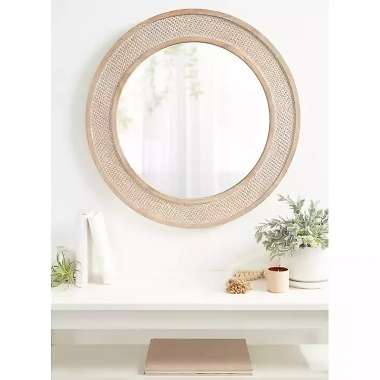 Kirklands Home Round Natural Rattan Wall Mirror New