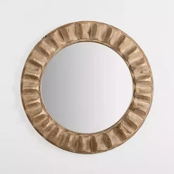 Kirklands Home Round Natural Textured Wood Wall Mirror Outlet
