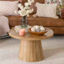 Kirklands Home Round Natural Wood Hughes Coffee Table Tan Online