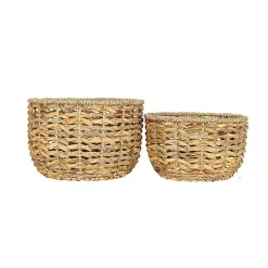 Baskets & Boxes>Kirklands Home Round Natural Woven Hyacinth Baskets, Set of 2 Tan
