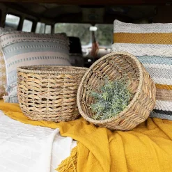 Baskets & Boxes>Kirklands Home Round Natural Woven Hyacinth Baskets, Set of 2 Tan