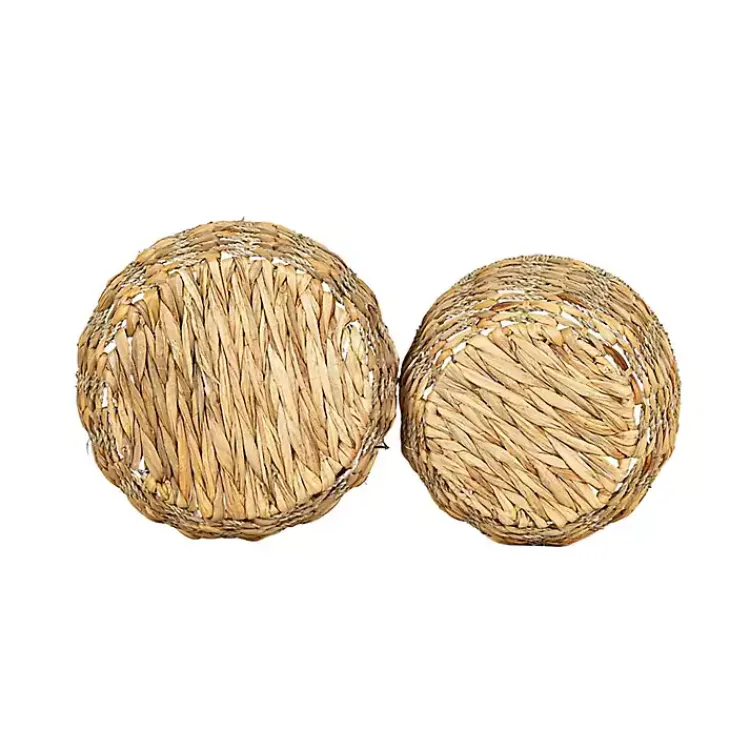 Baskets & Boxes>Kirklands Home Round Natural Woven Hyacinth Baskets, Set of 2 Tan